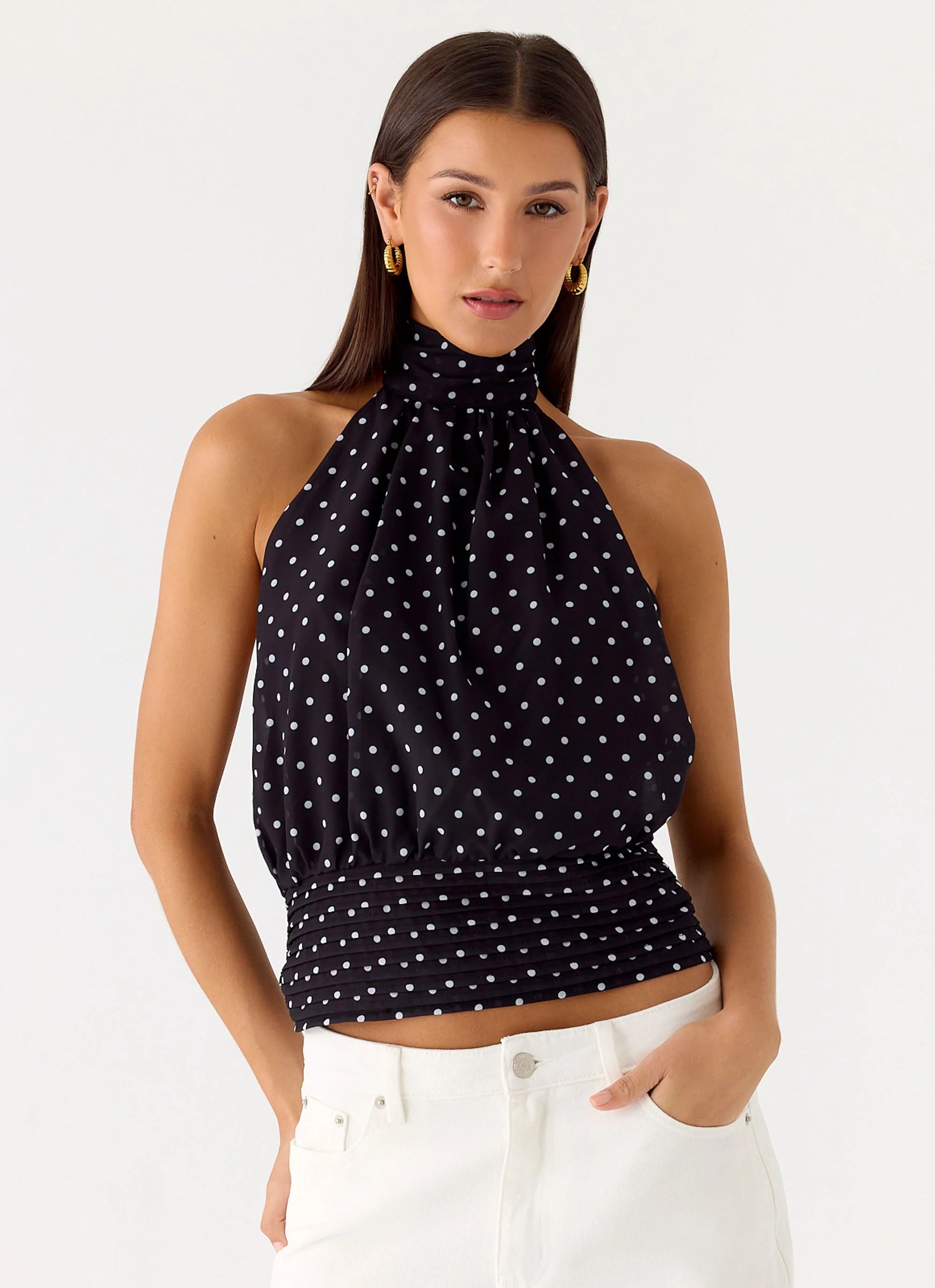 Willow Chiffon Top Black Polkadot