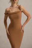 Salome Brown Twisted Asymmetric Midi Dress