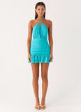 Egoist Crossover Mini Dress Aqua Blue