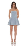 Lace Trim Corset Denim Dress in Light Blue