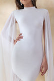 Chantelle White High Neck Maxi Dress With Drop Waist And Cape Sleeves