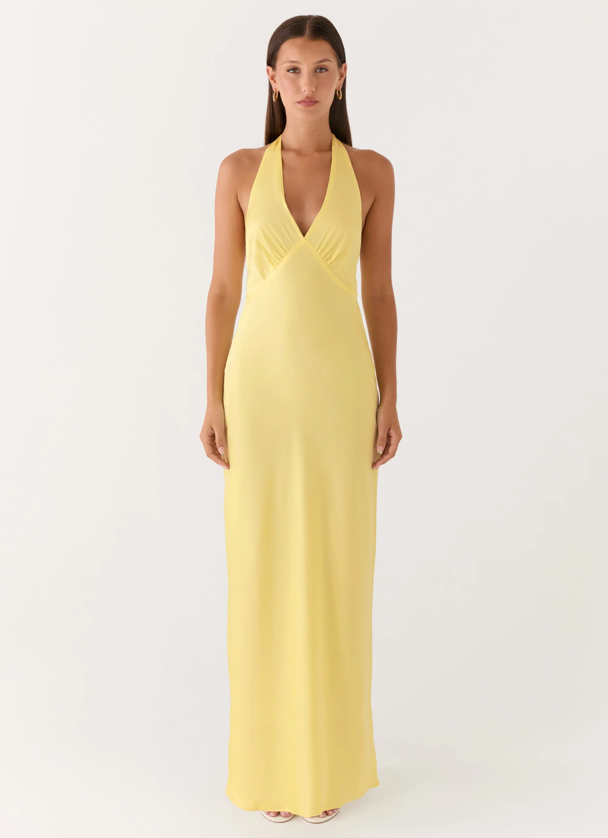 Heavy Hearted Satin Maxi Dress Lemon