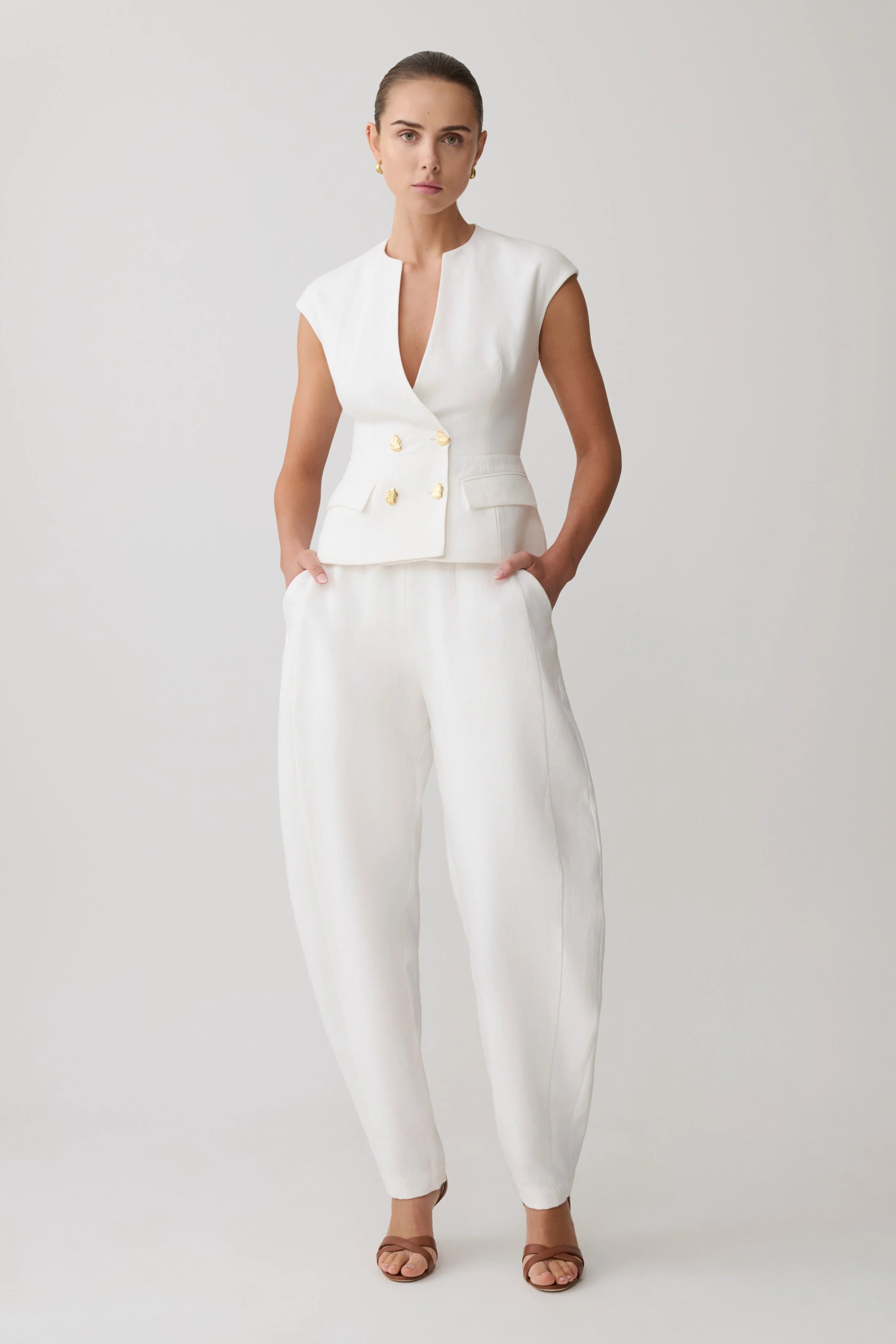 Oriana Linen Oversize Pants White