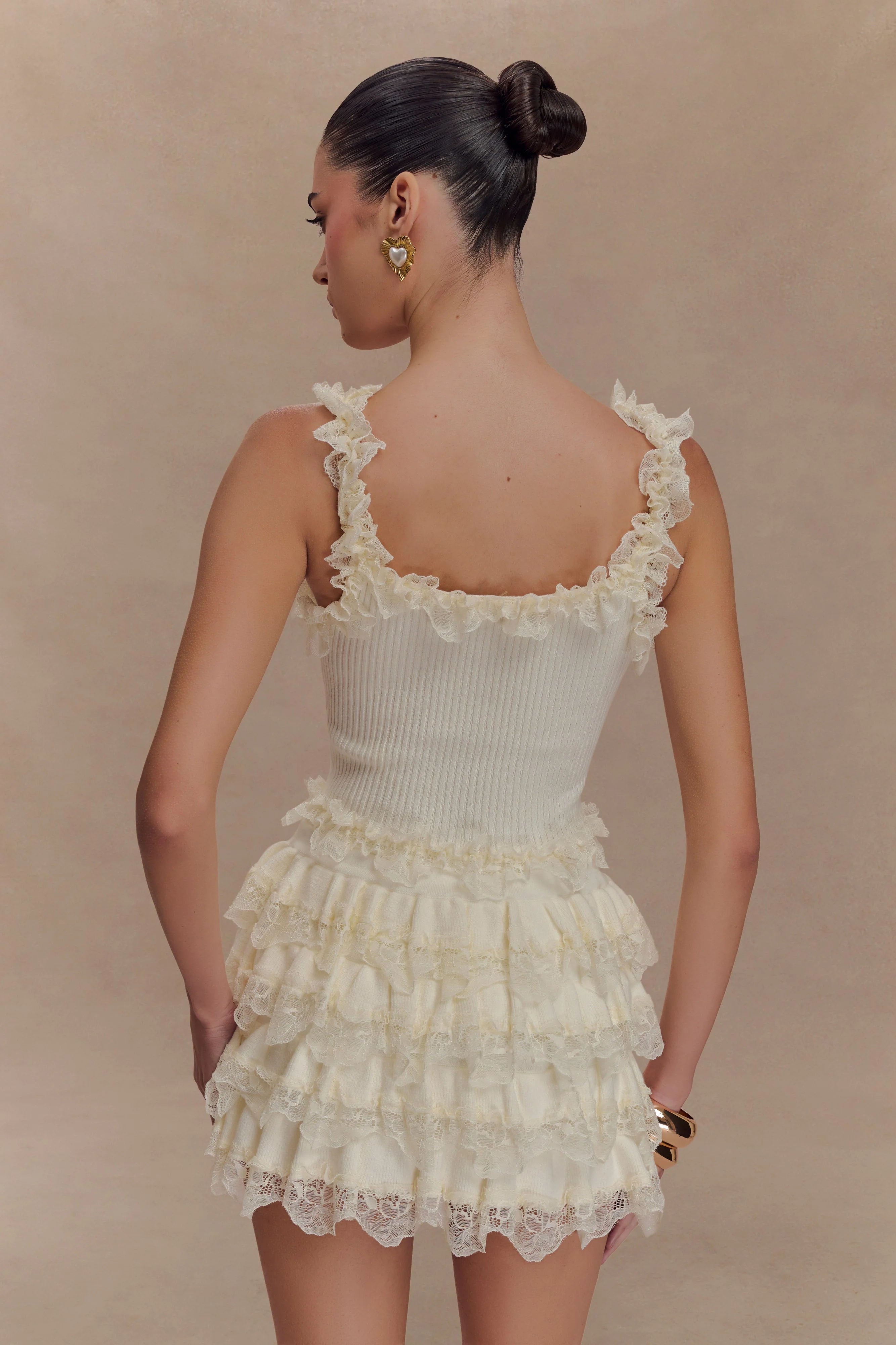 Margaret Lace Ruffle Mini Skort Cream