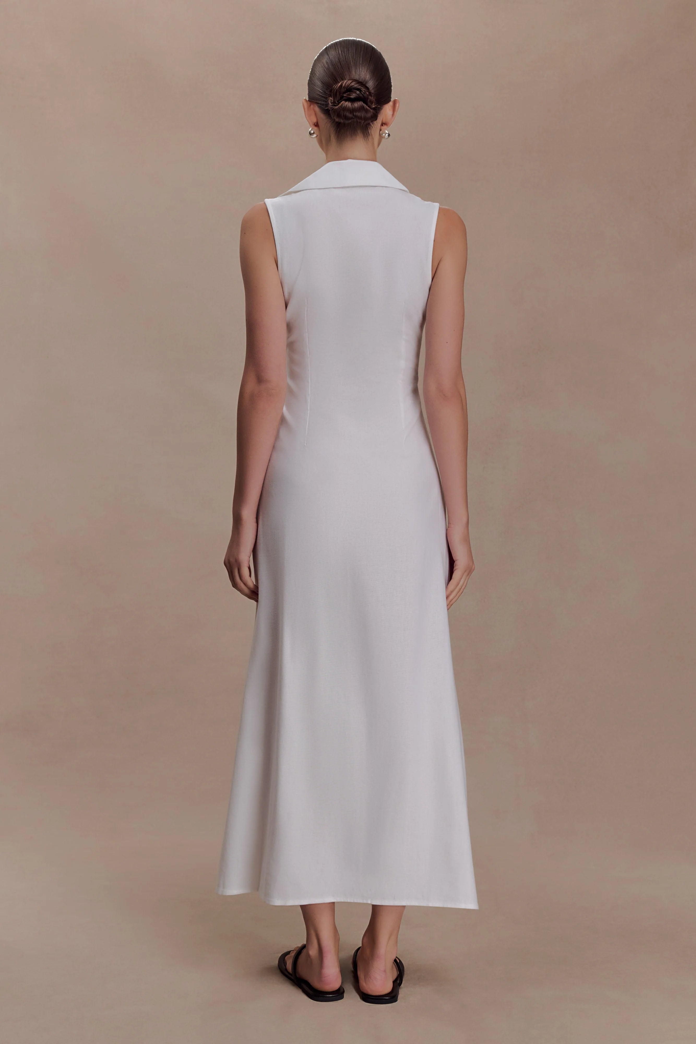 Dante Ruched Linen Midi Dress White