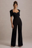 Simone Black Sweetheart Short Sleeve Wide Leg Jumpsuit