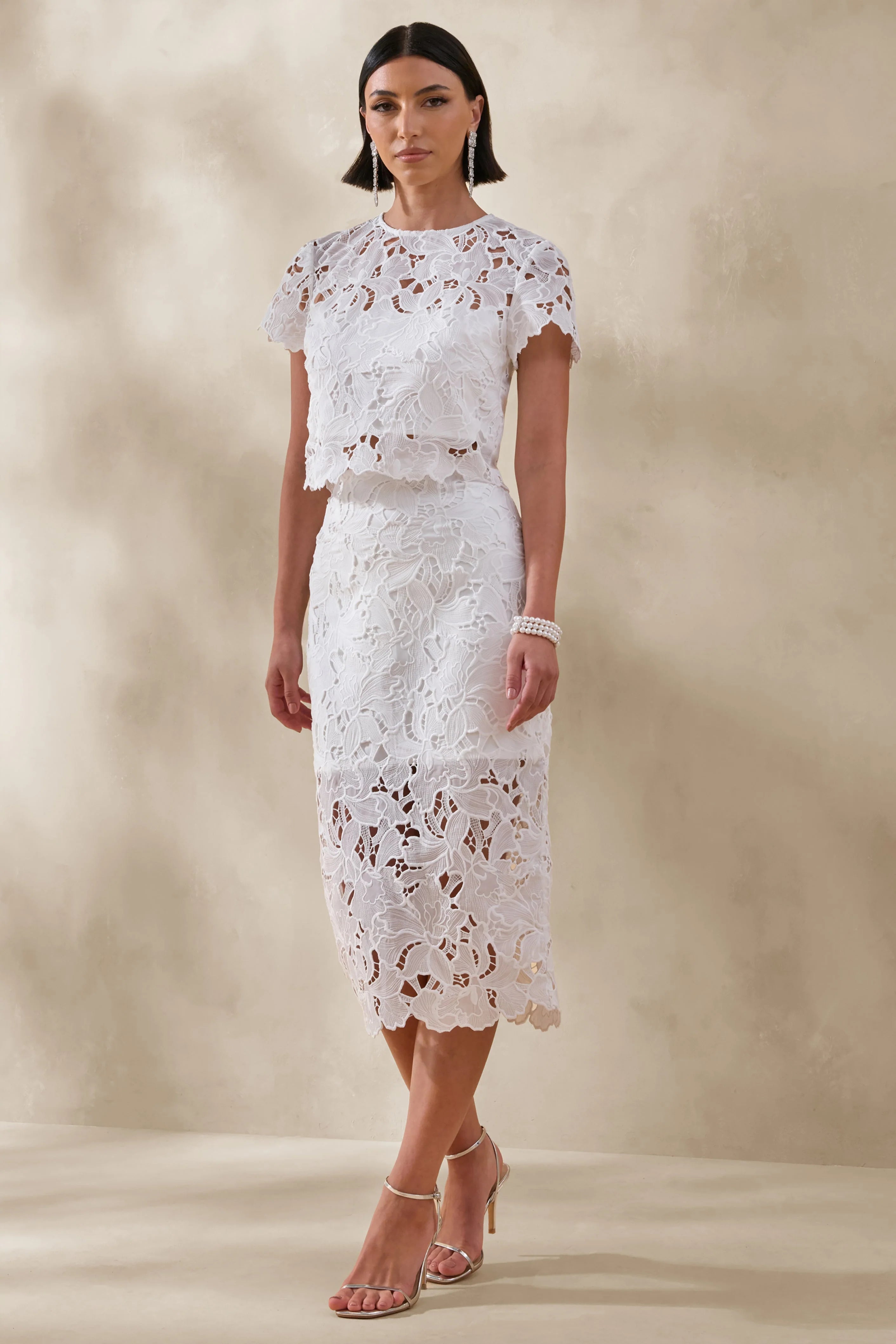 Aisling White Lace Midi Skirt