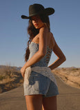 Avedon Scarf Denim Mini Shorts - Light Wash