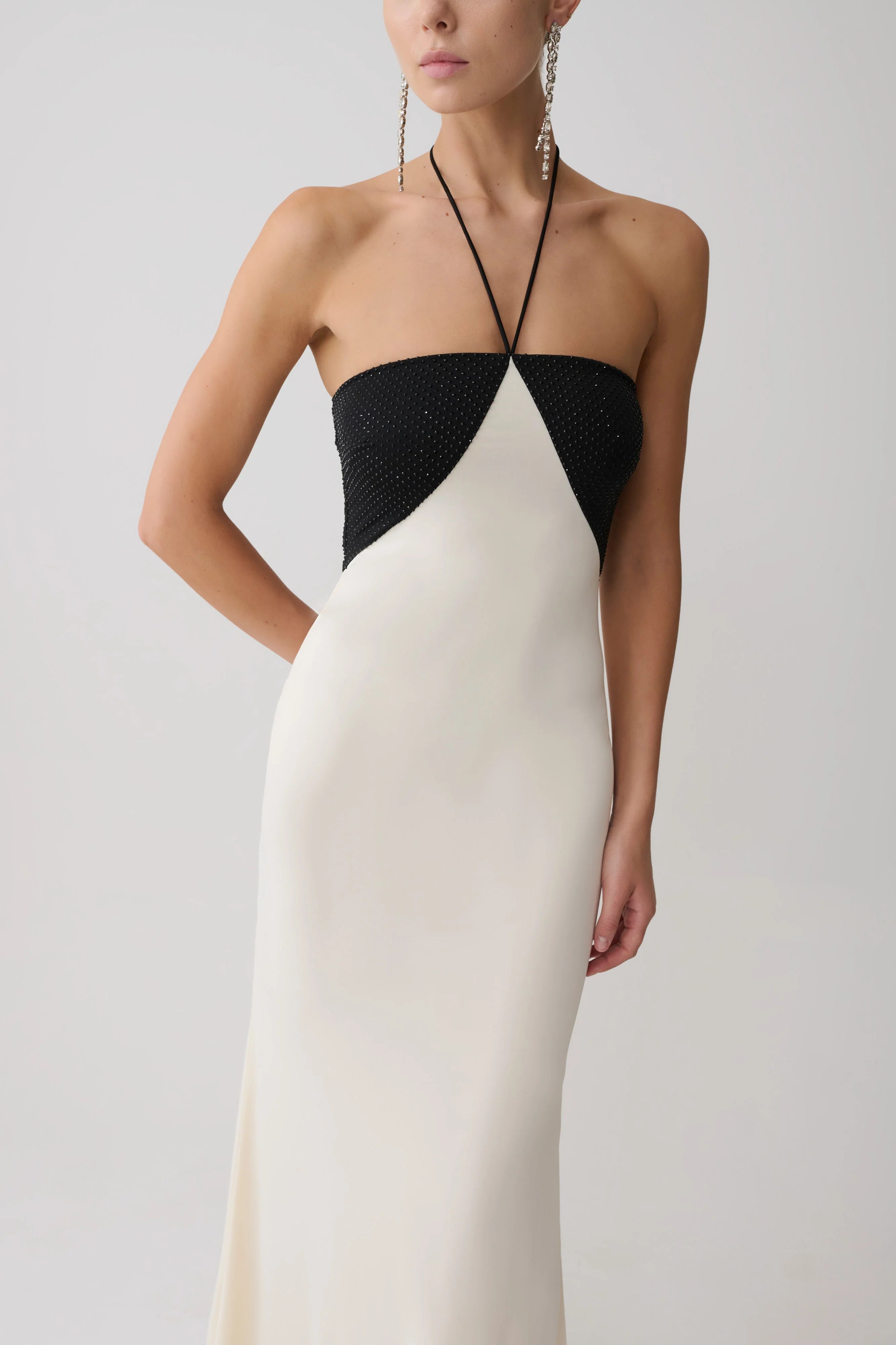 Hien Sequin Halter Maxi Dress Black Ivory