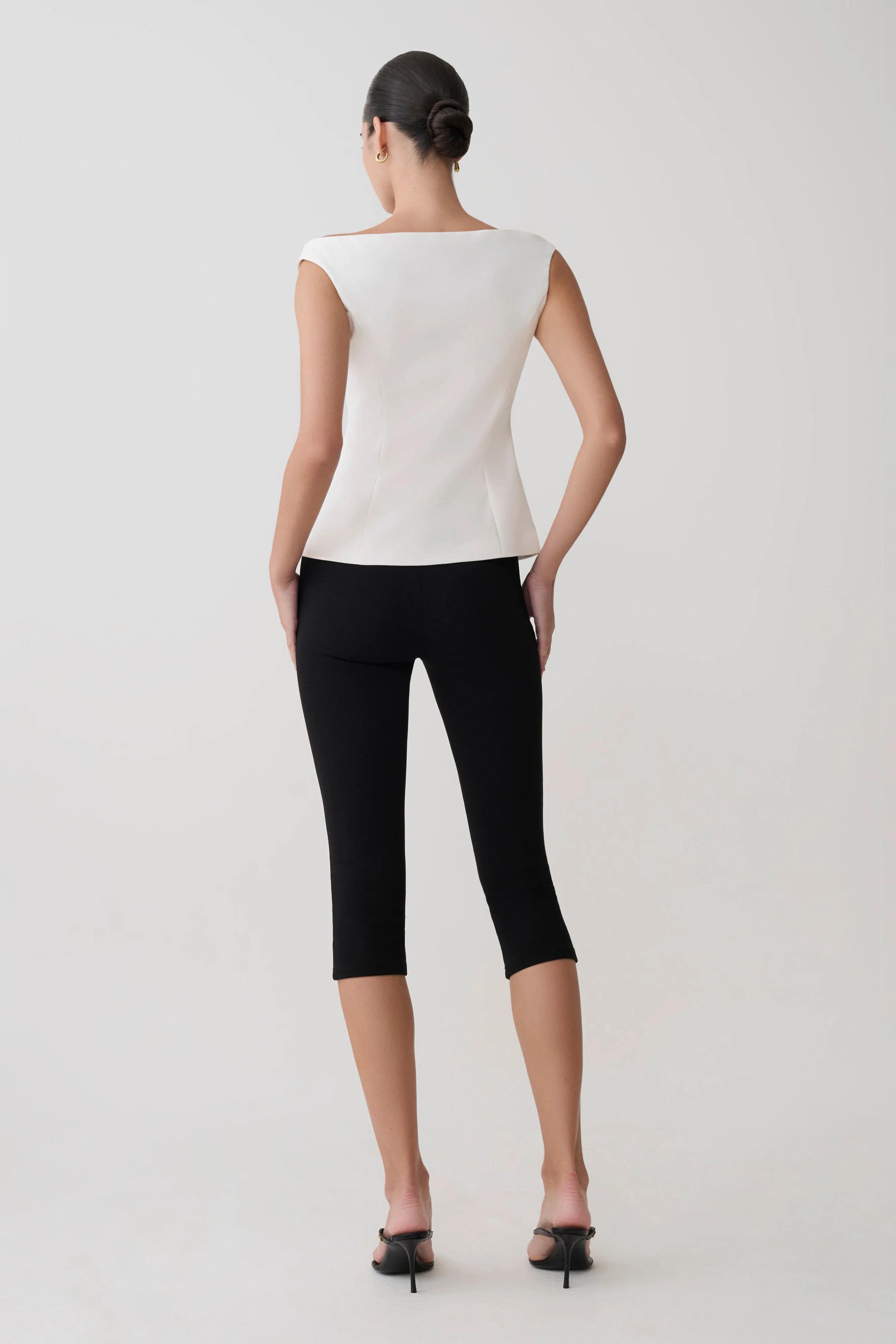 Billie Off Shoulder Sleeveless Button Top White