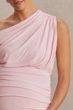 Linnea Blush Pink Asymmetric Neck Maternity Midi Dress