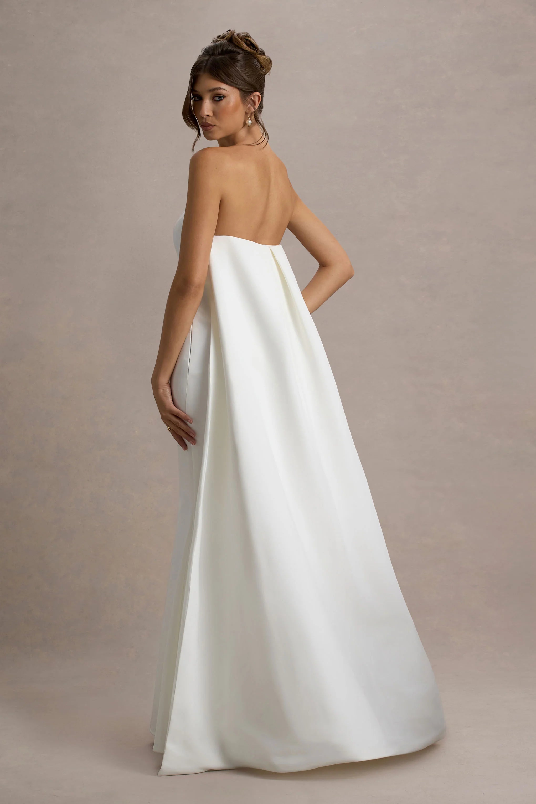 Shes Trouble White Bandeau Maxi Dress With Cape