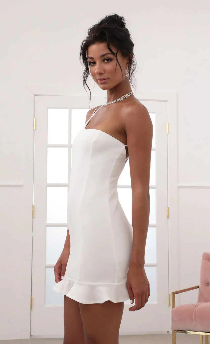 Shoulder Ruffle Dress in White
