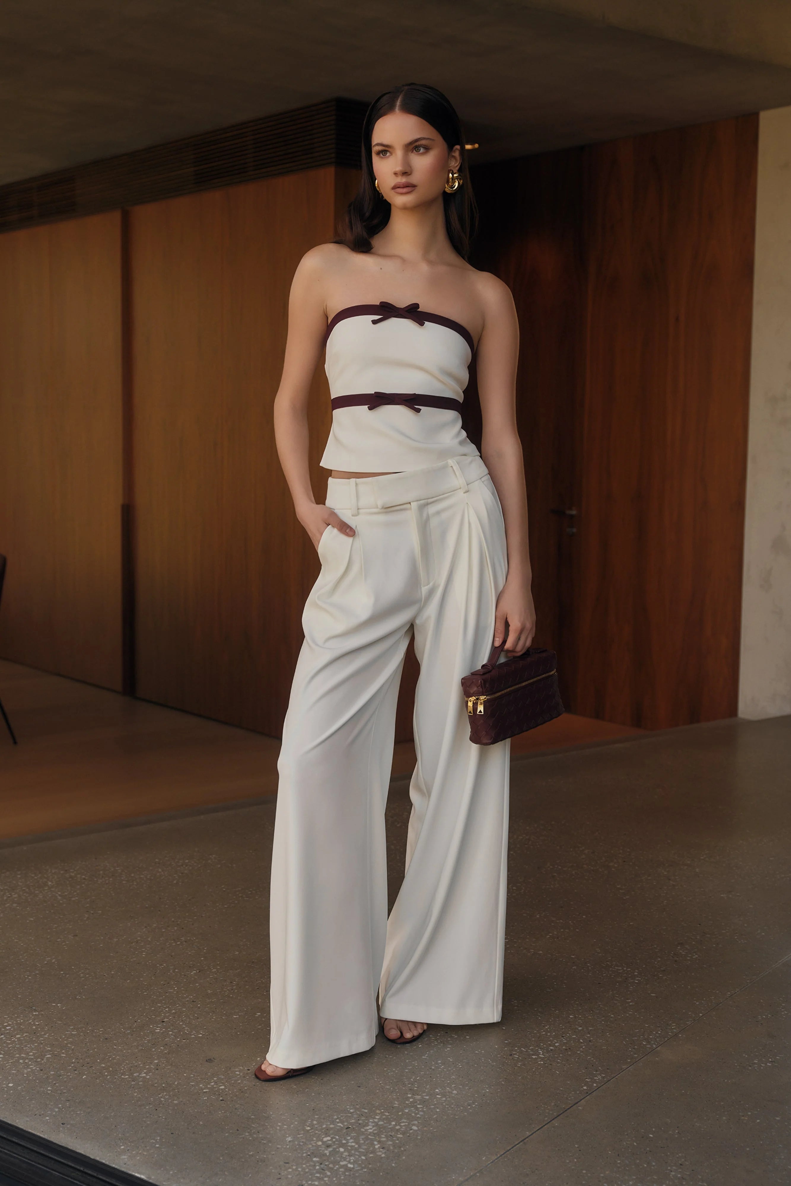 Jacqueline Pleated Wide Leg Pants Ivory