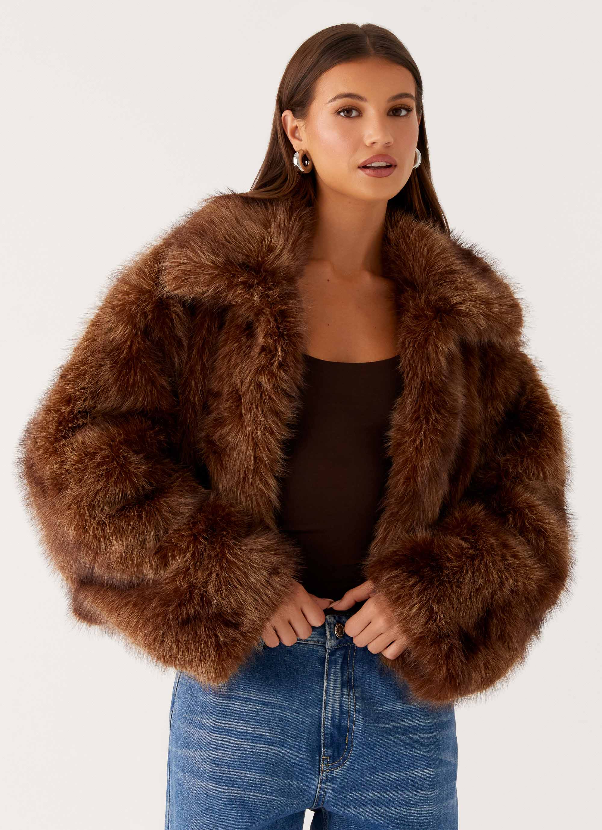 Miccy Cropped Faux Fur Coat Chocolate