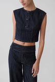 Loraine Sleeveless Denim Top Indigo Pinstripe