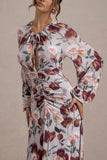 Althena Cream Floral Print Balloon Sleeve Maxi Dress
