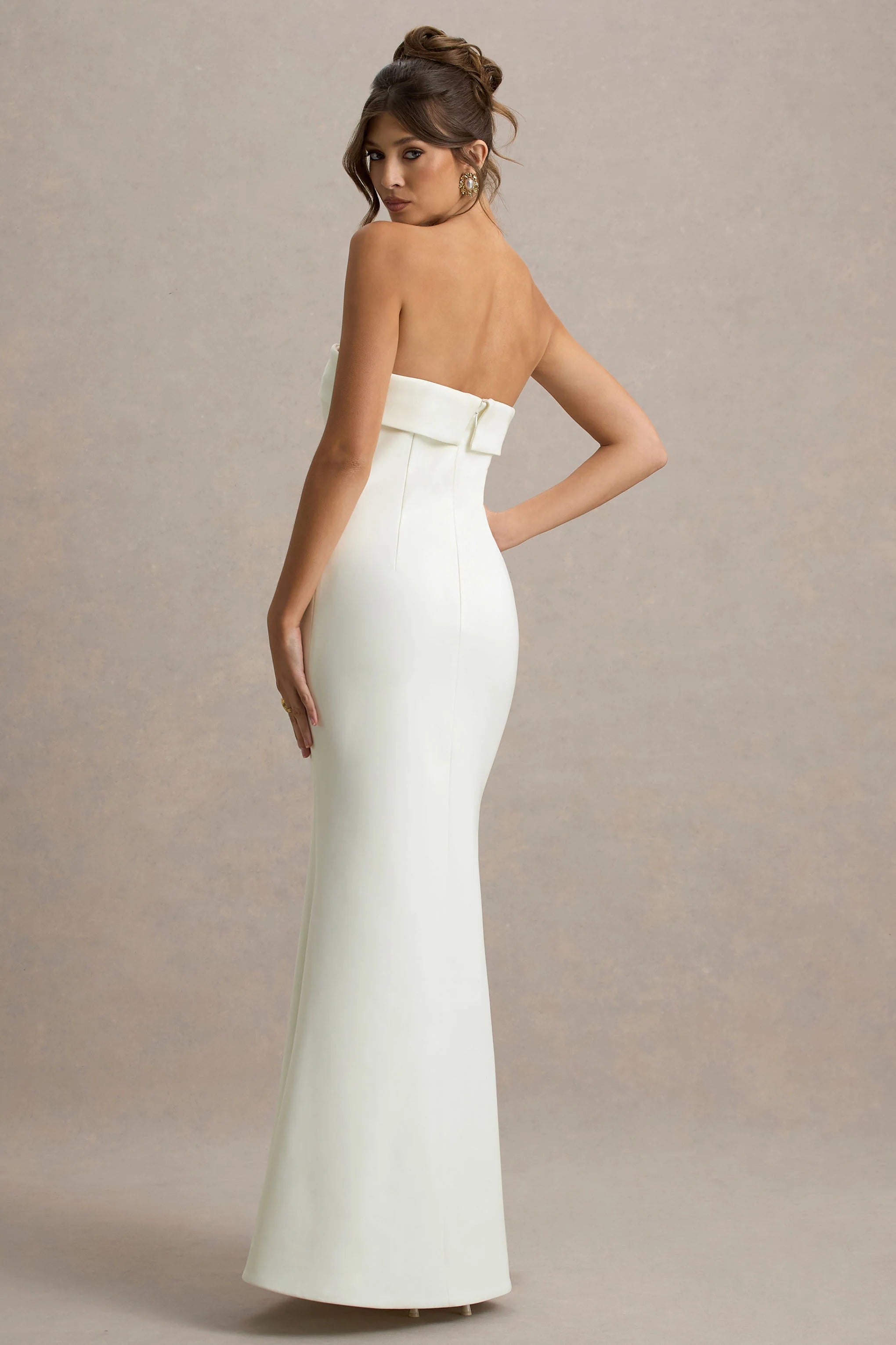 Lucia Cream Bandeau Tailored Maxi Dress With Split