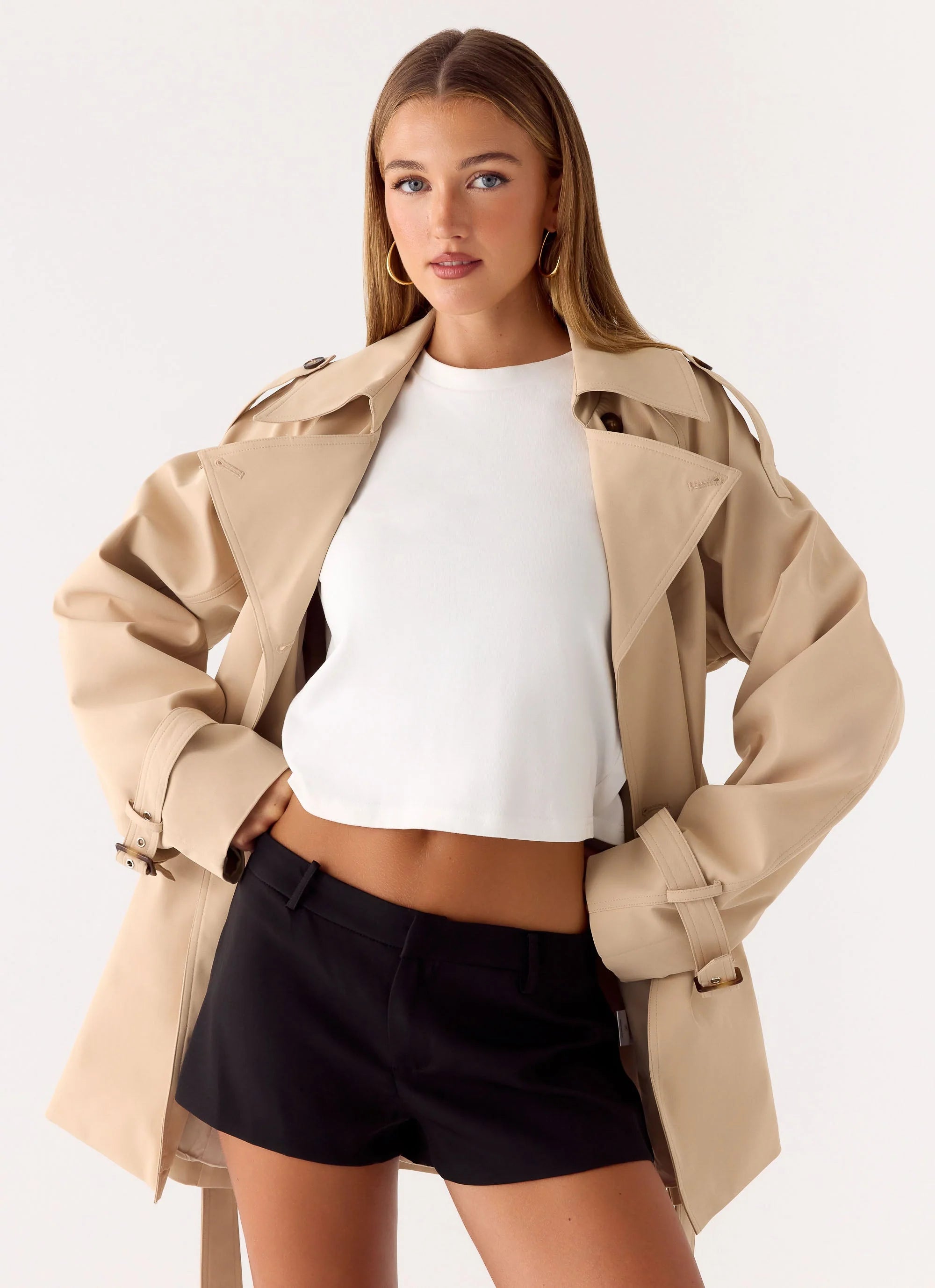 Jackie Mini Trench Coat Tan