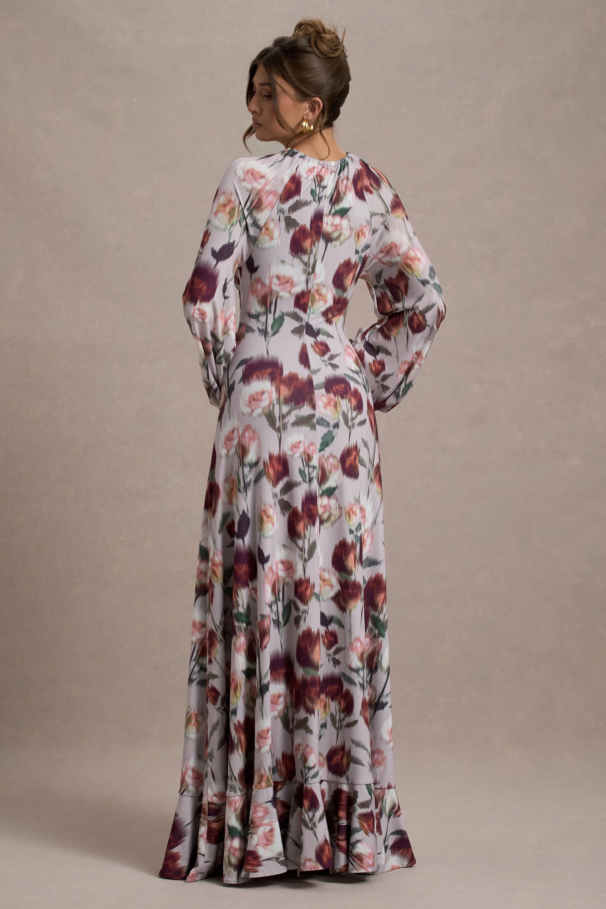 Althena Cream Floral Print Balloon Sleeve Maxi Dress