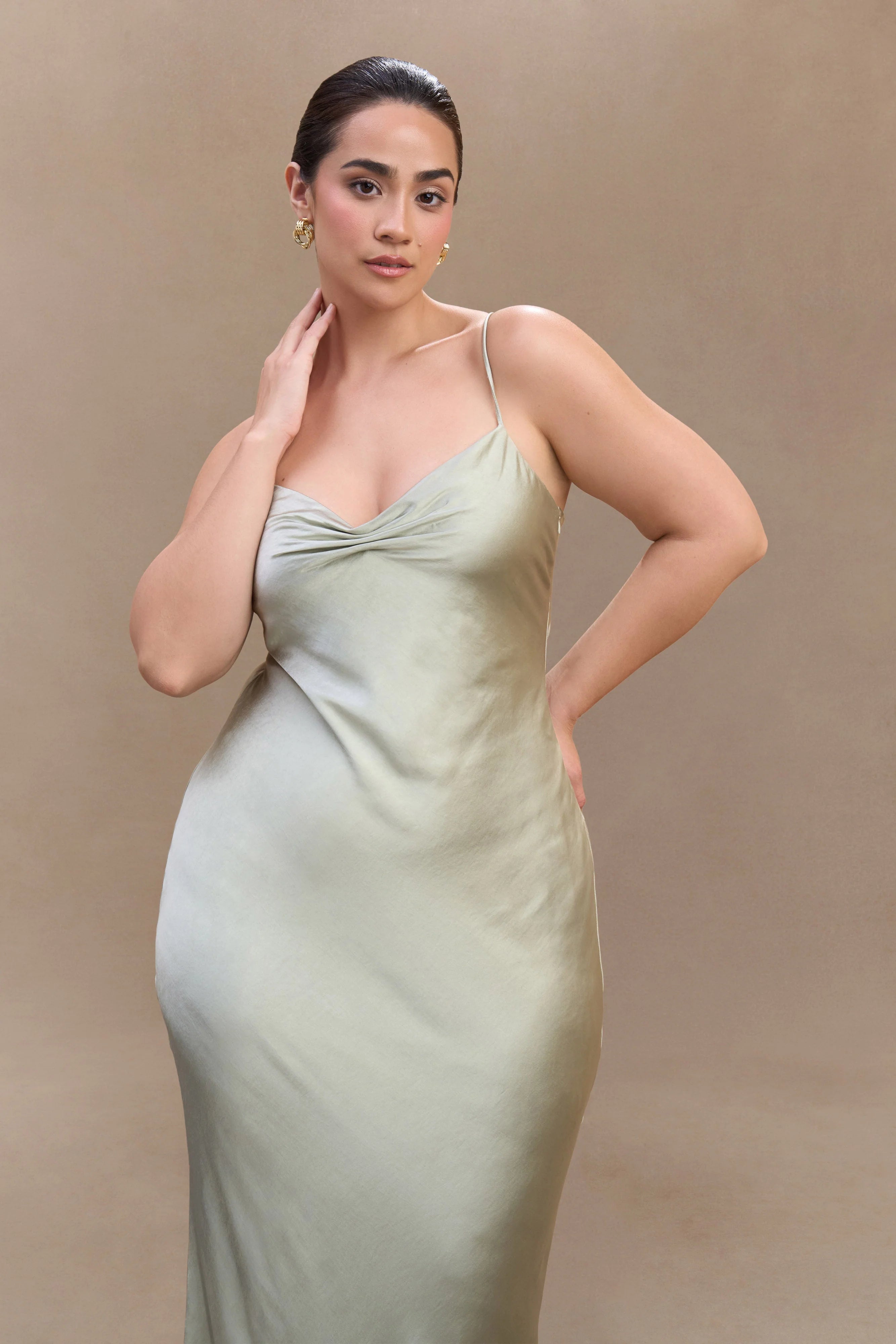 Lilly Sweetheart Satin Maxi Dress Sage