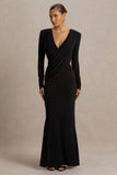 Daphira Black Extreme Plunge Neck Maxi Dress