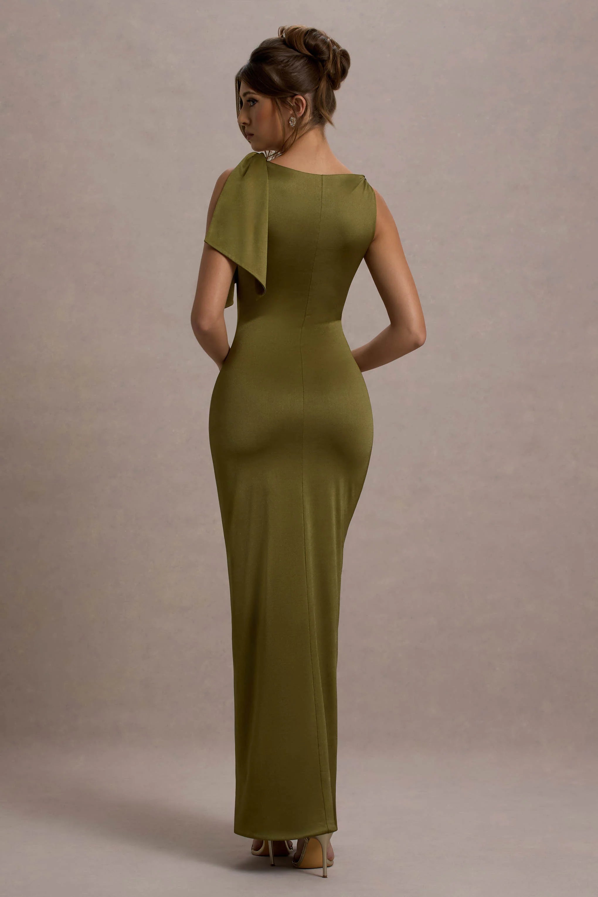 Kacey Olive Twisted Knot Maxi Dress