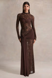 Akira Brown Lace Maxi Dress With Sash Detail