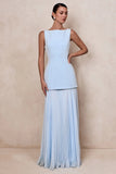 Hadley Powder Blue Boat Neck Maxi Dress With Drop Waist