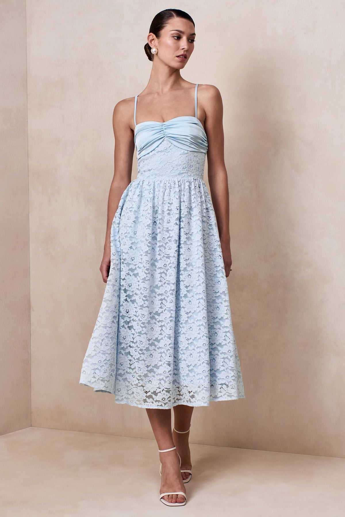 Gloriana Powder Blue Lace Sweetheart Neck Midi Dress