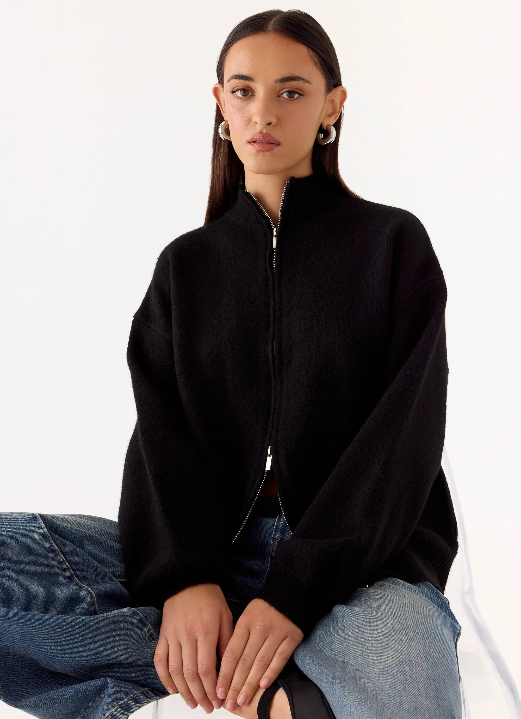 Davy Knit Zip Jacket Black