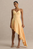 Glint Peach Satin Plunge Neck Maxi Dress With Asymmetric Hem