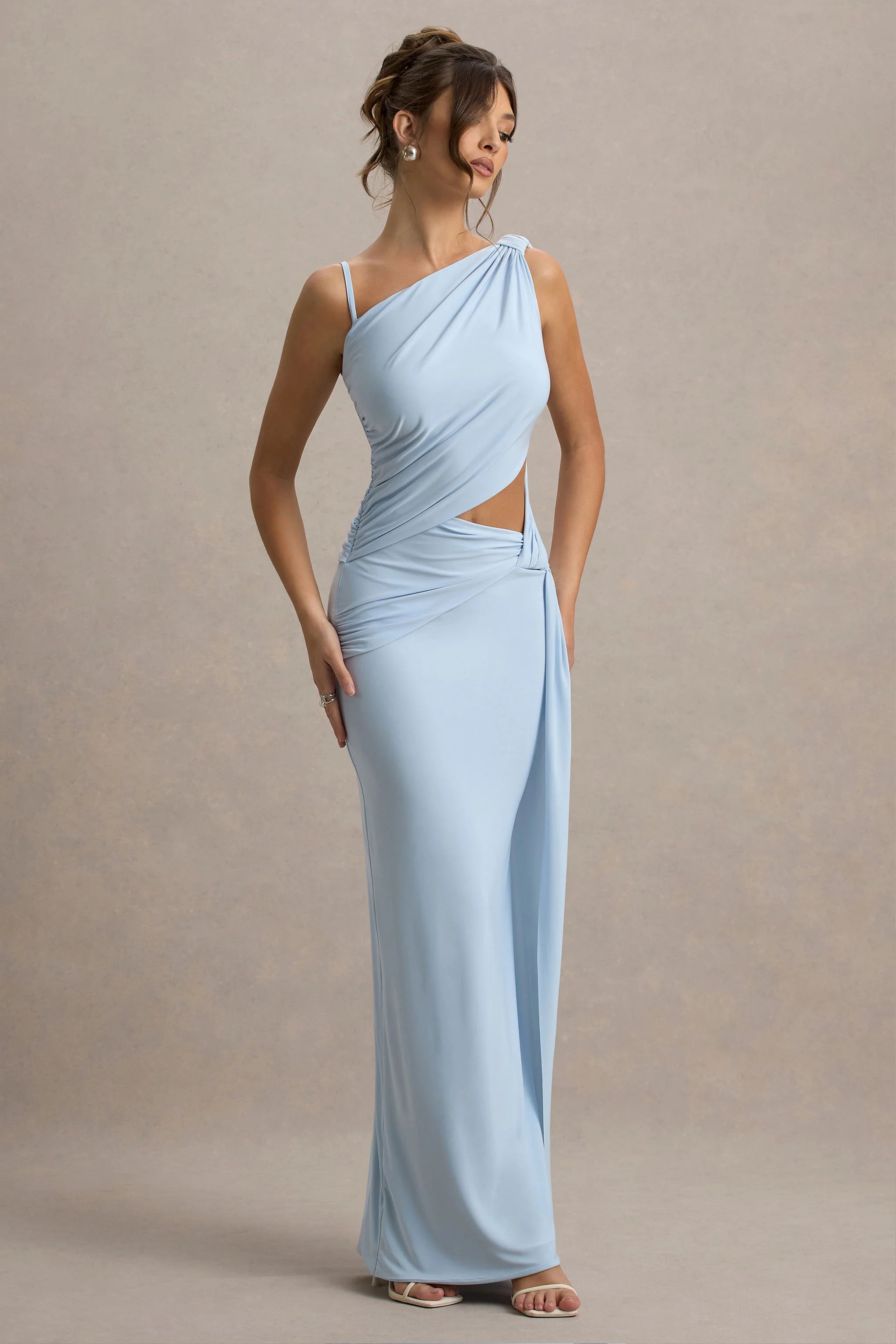 Storm Powder Blue Asymmetric Maxi Dress With Cut Out Details