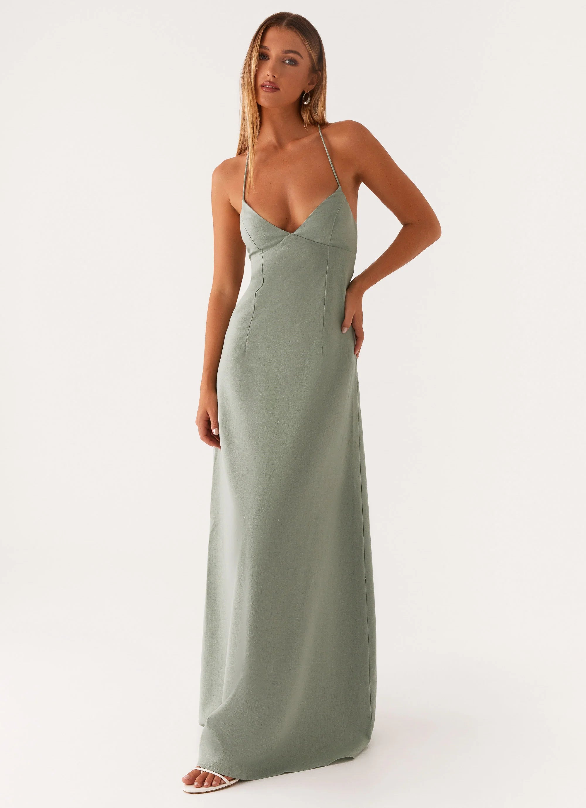 Middle Ground Linen Maxi Dress Sage