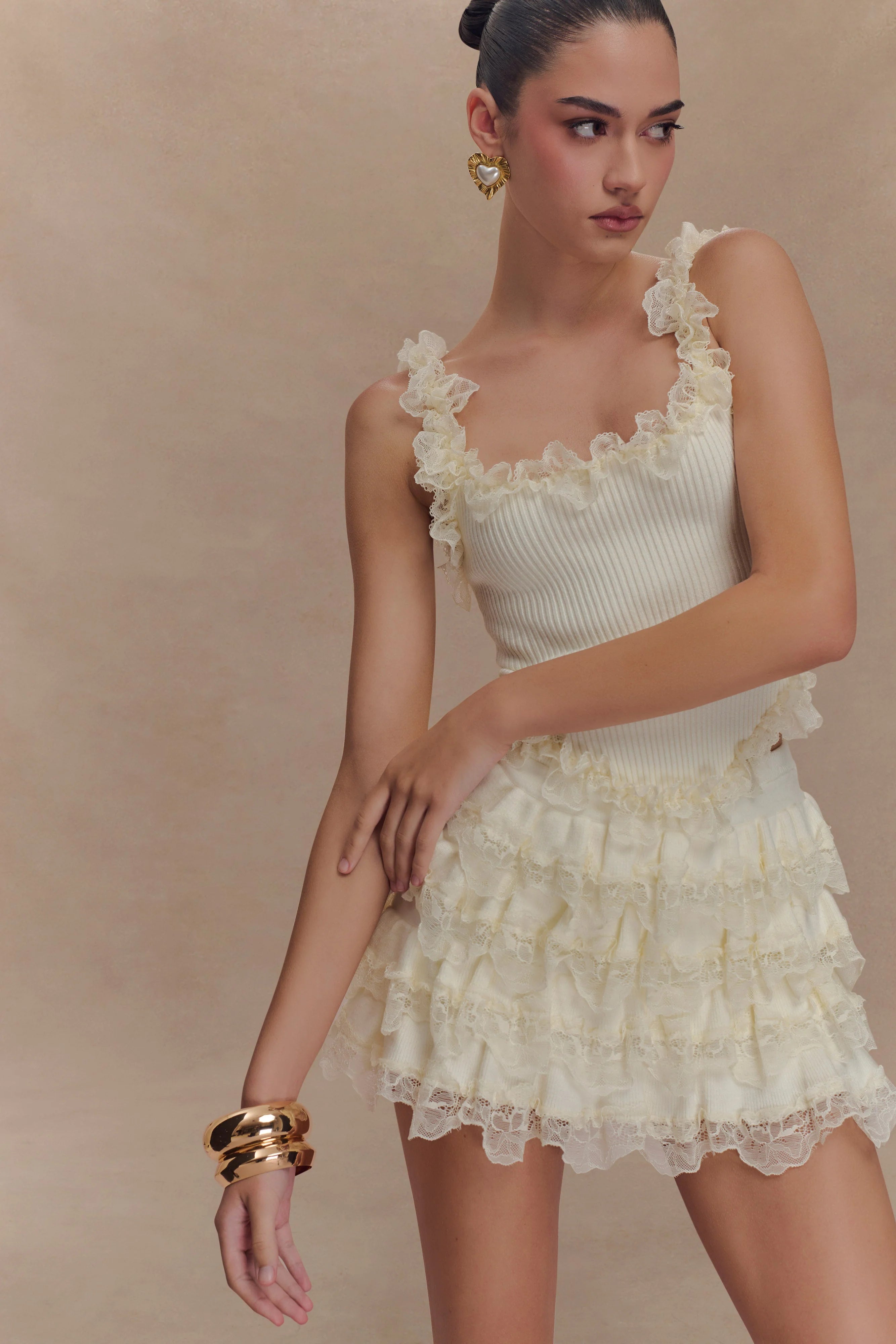 Margaret Lace Ruffle Mini Skort Cream