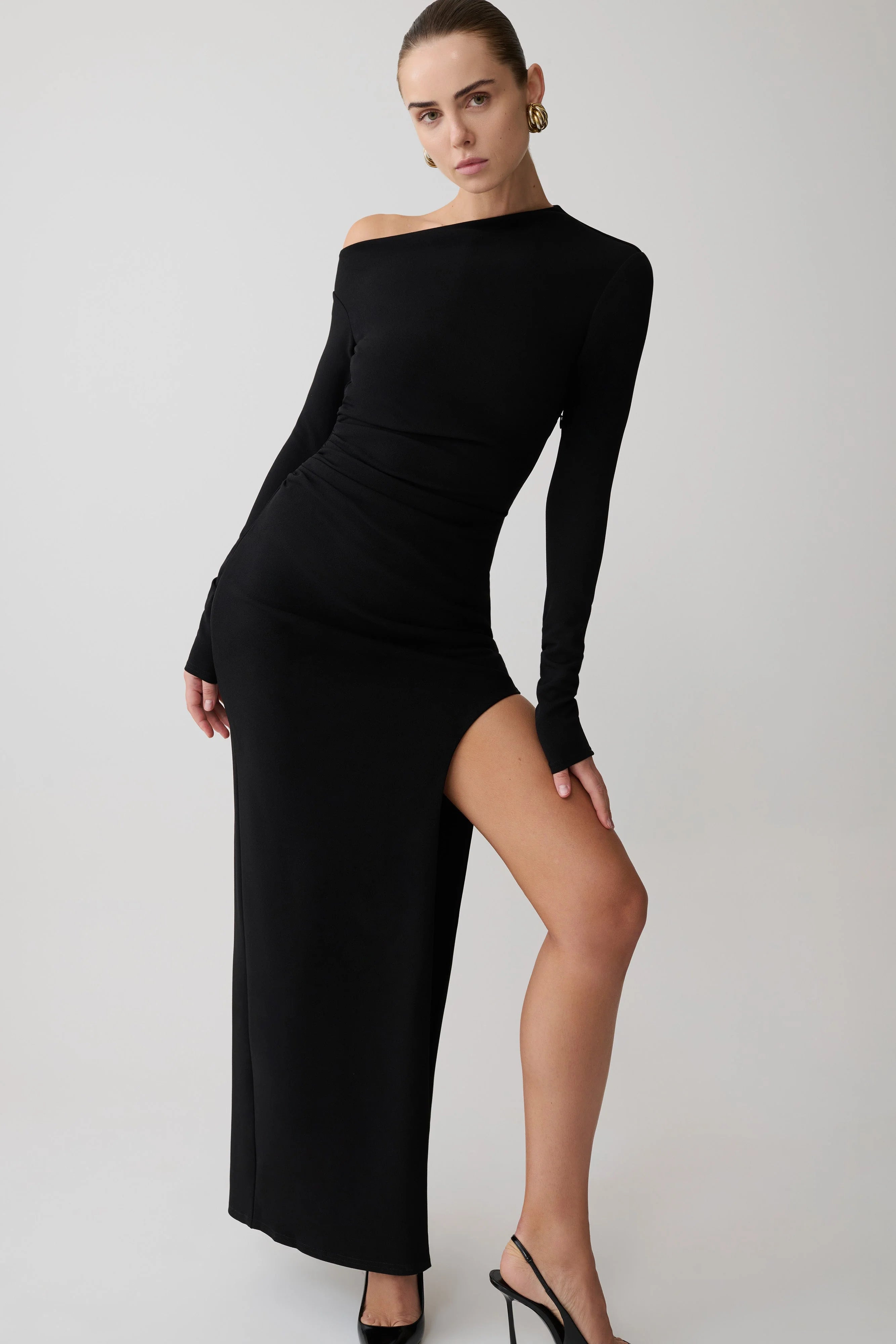 Thalyn Crepe Maxi Dress With Split Black