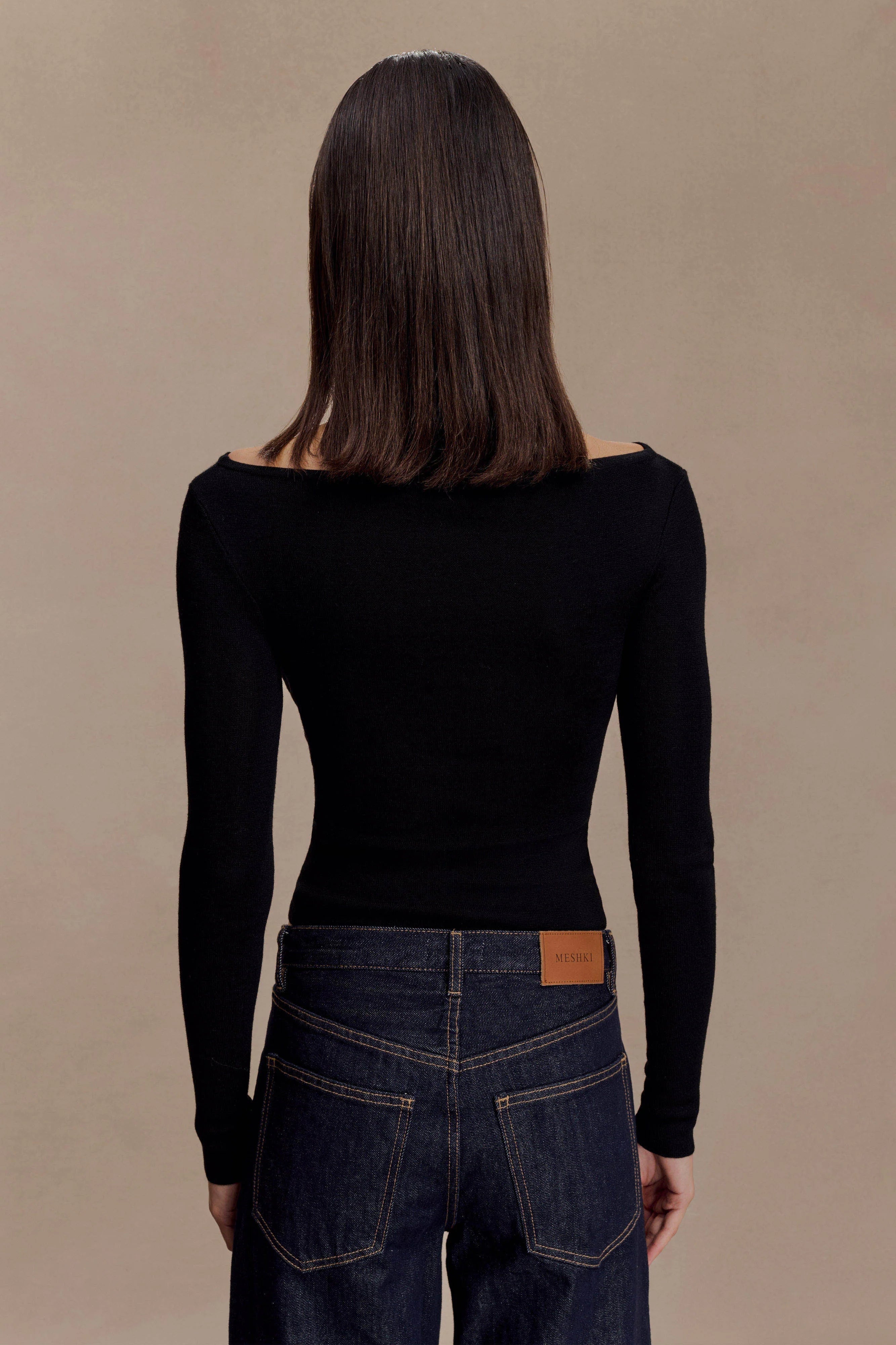 Paedyn Merino Wool Ribbed Long Sleeve Top Black