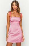California Pink Satin Contrast Mini Dress