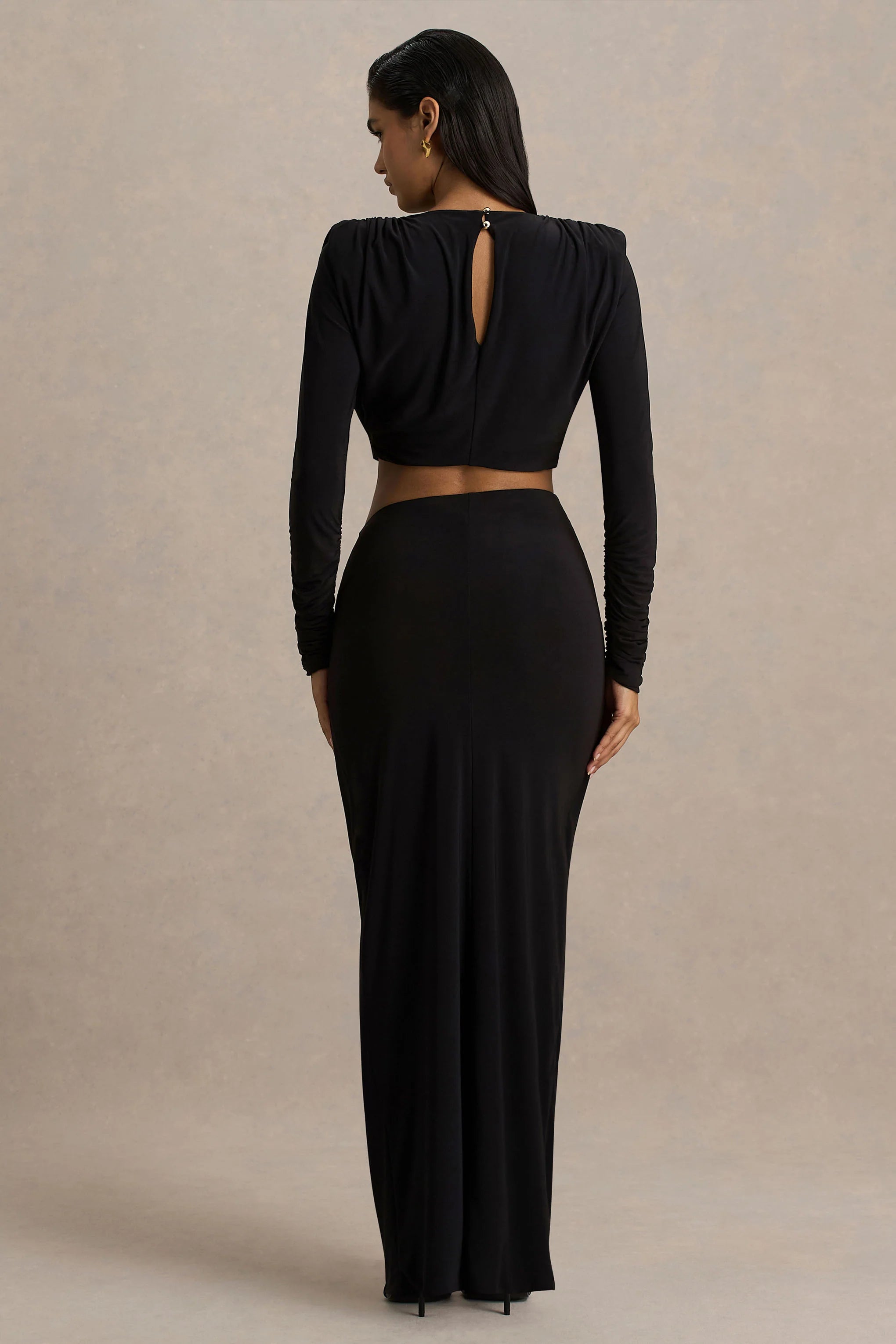Avaline Black Wrap Maxi Skirt With Ruched Detailing