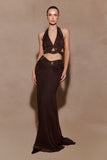 Siren Satin And Diamante Maxi Skirt Dark Chocolate