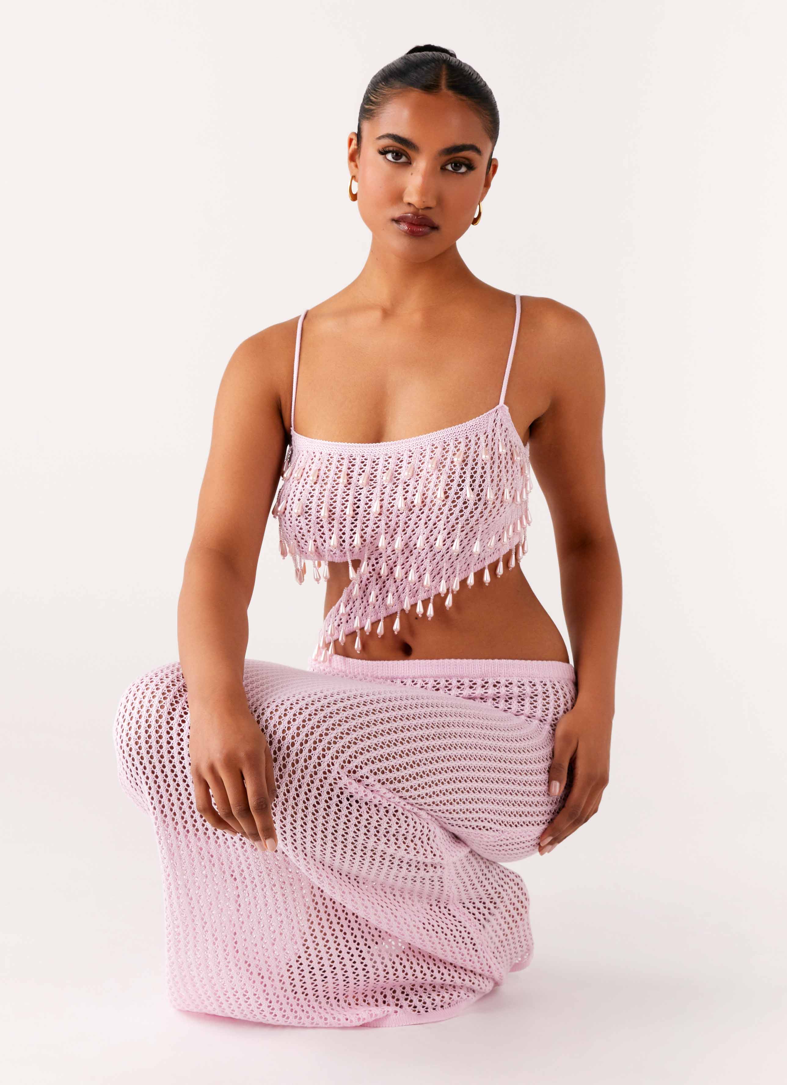 Shellbound Crochet Maxi Dress Pink