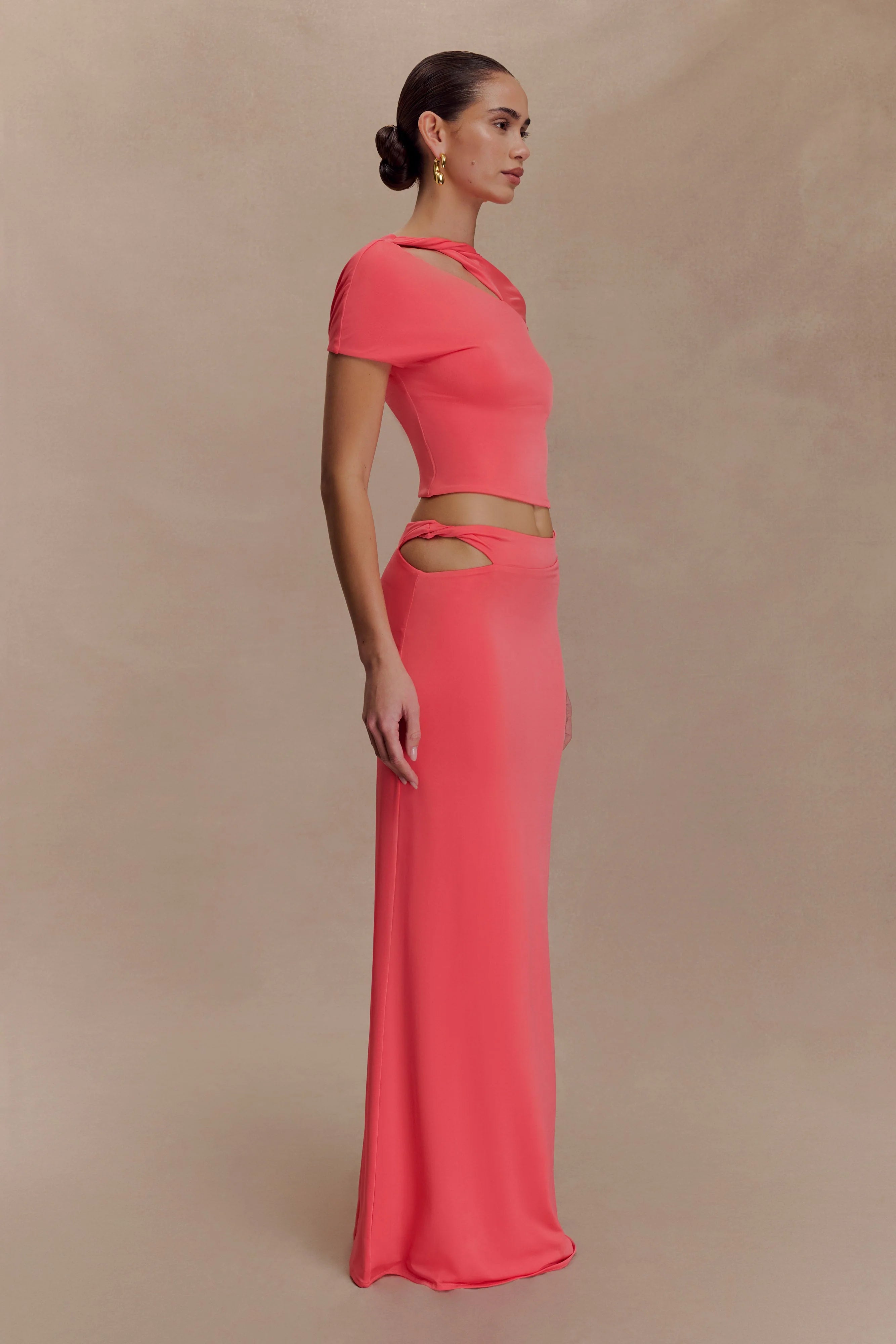 Haven Slinky Twist Midi Skirt Coral