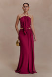 Celina Chiffon Halter Top With Hardware Cherry Red