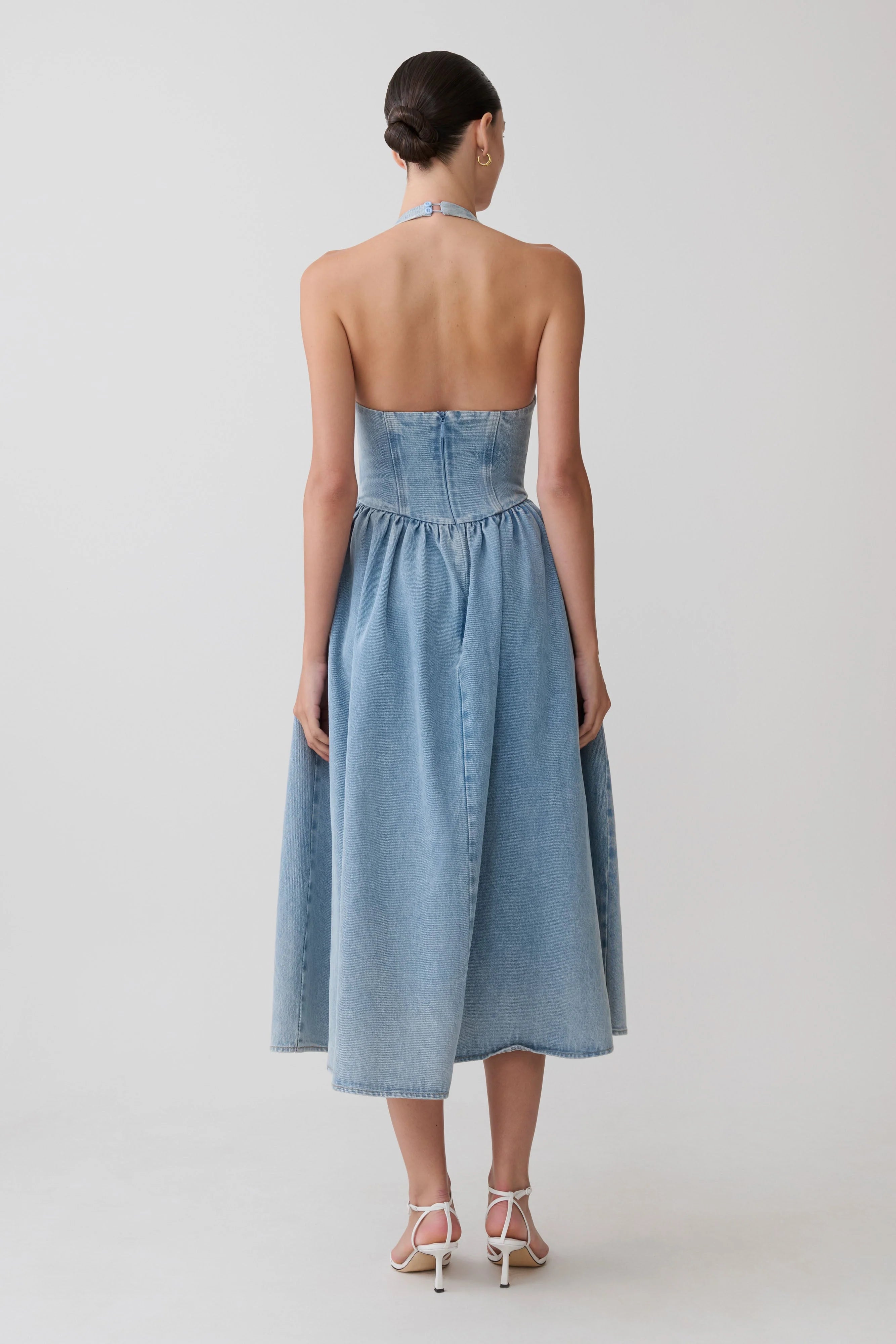 Miller Denim Halter Midi Dress Classic Blue