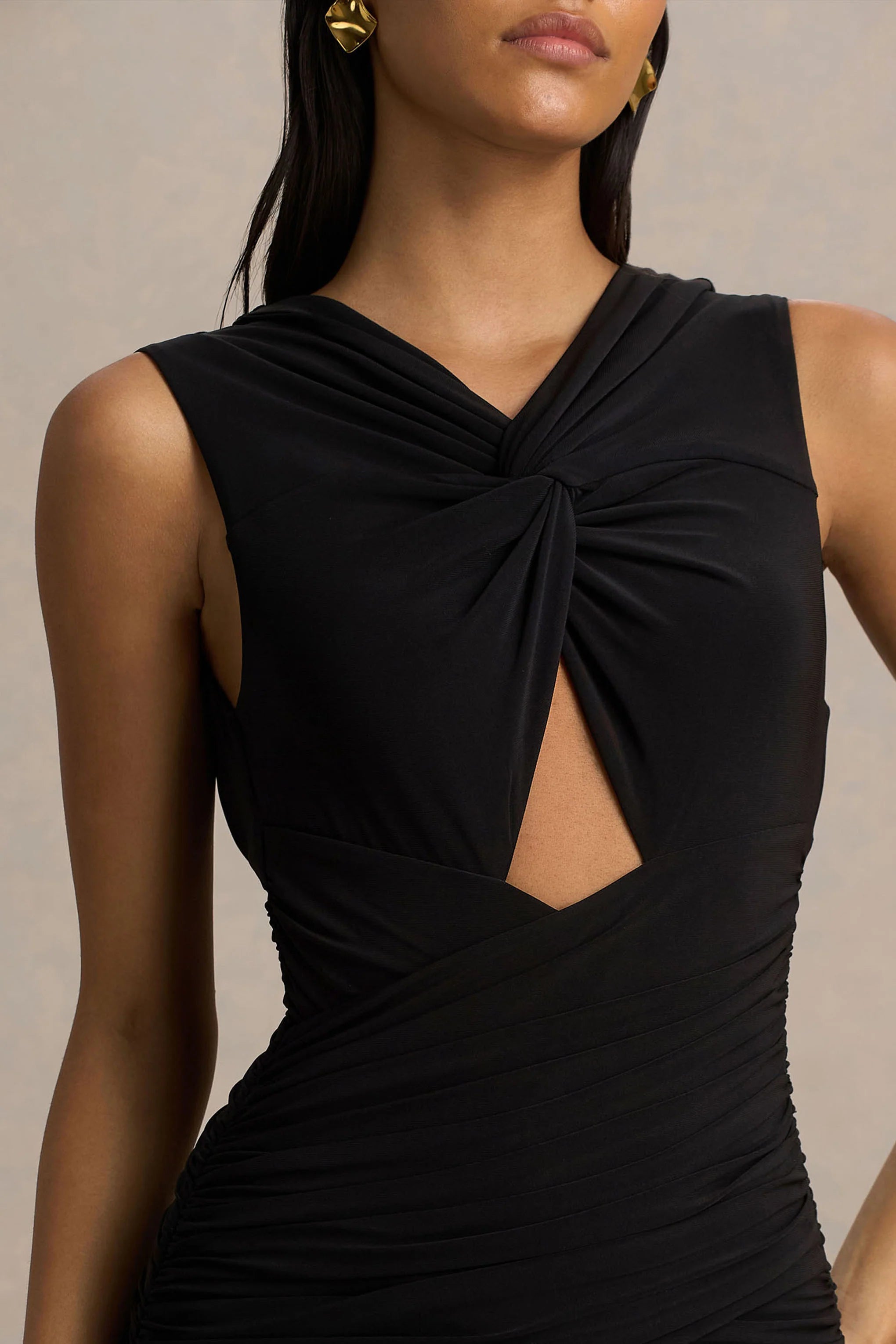 Kendall Black V Neck Wrapped Maxi Dress With Chest Cut Out