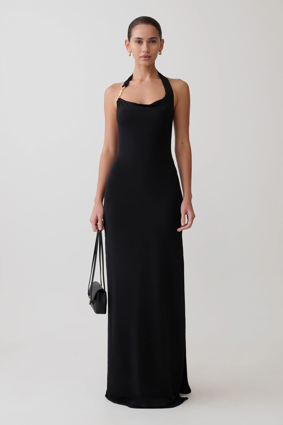 Khanh Slinky Halter Maxi Dress Black