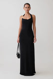 Khanh Slinky Halter Maxi Dress Black