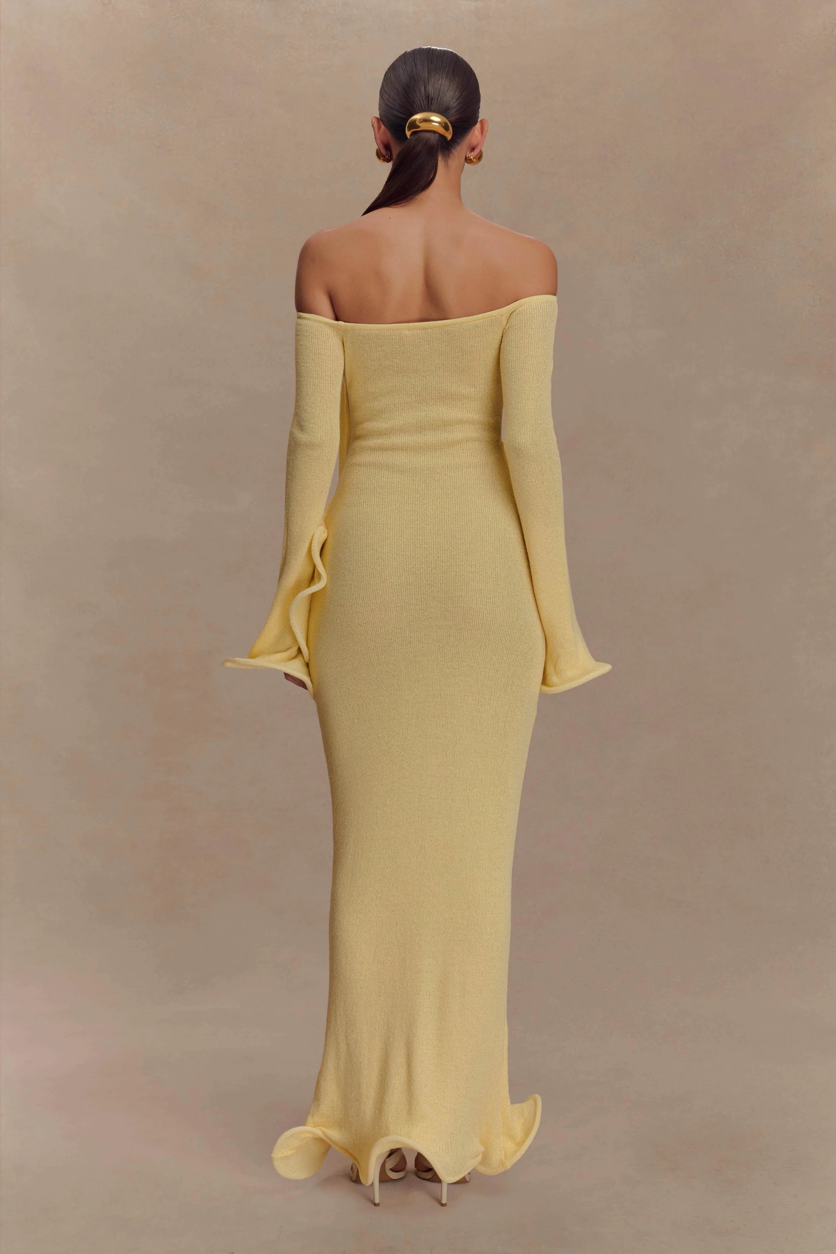 Sandrine Off Shoulder Knit Maxi Dress Lemon