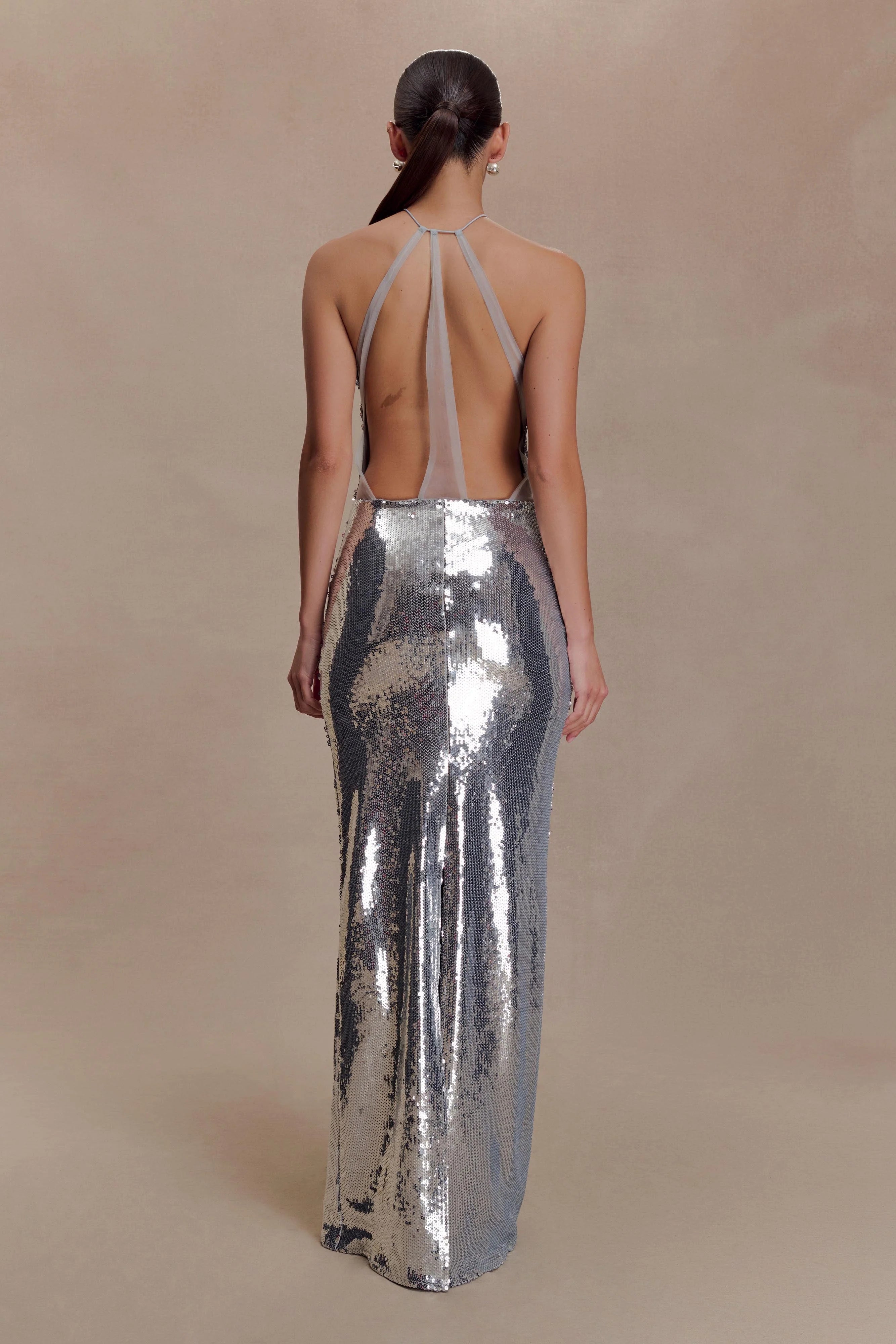 Baldwin Sequin Cut Out Maxi Dress Silver