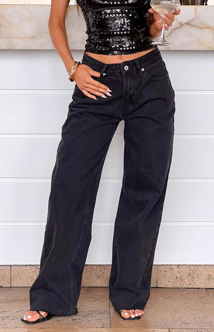 Shes Yours Black Wide Leg Boyfriend Jeans